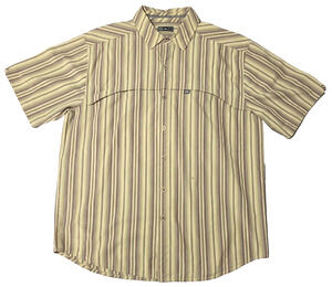 REI Men's M Button Up Shirt Short Sleeve Striped 100% Cotton Earth Tones